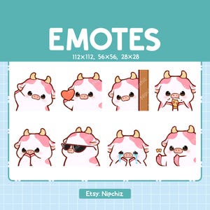 Cute Adorable Pink Cow Emotes  / (8) Cartoon Emotes / Emotes for Streamer