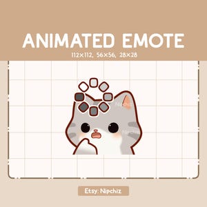 Animated Emote Cute Gray Tabby Cat is Confused Showed By a Loading Sign / Chibi Funny Emote / Emote for Streaming / Cartoon Emote
