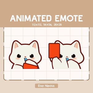 Geanimeerde Emote Kawaii schattige witte kat fluit blazend en toont een rode kaart / Klaar voor gebruik / Grappige Cartoon Emote
