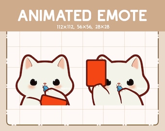 Geanimeerde Emote Kawaii schattige witte kat fluit blazend en toont een rode kaart / Klaar voor gebruik / Grappige Cartoon Emote