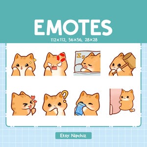 Chibi Orange Cat Emotes for Streaming - (8) kawaii Emotes – Cute Tabby Cat Emote Bundle – Funny Emotes