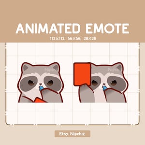 Emote animado adorável guaxinim fofo soprando apito e mostrando um cartão vermelho / pronto para usar / emote para streamer