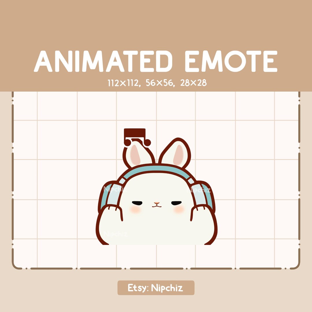Animated Emote Adorable Chubby Rabbit Wearing Headphone / Funny Cute ...