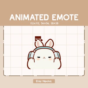 Animated Emote Adorable Chubby Rabbit Wearing Headphone / Funny Cute Emote / Emote for Streaming / Kawaii Emote