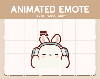 Peut inclure: Émoticône animé d'un lapin blanc portant un casque bleu avec une note de musique au-dessus de sa tête. Le lapin a une expression fatiguée et se tient les mains aux oreilles.