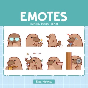 Emoticones de ornitorrinco / Paquete de emojis lindos / 8 emotes de ornitorrinco para transmisión / Paquete de emotes