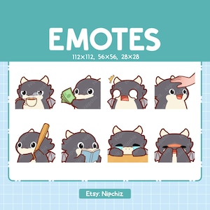 Black Dragon Emotes | 8 Cute Black Dragon Bundle | Kawaii Emoji Pack