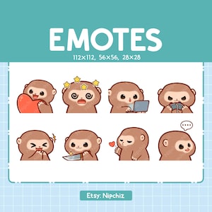 Monkey Emotes / Cute Emoji Pack / 8 Monkey Emotes for Streaming / Bundle Emotes