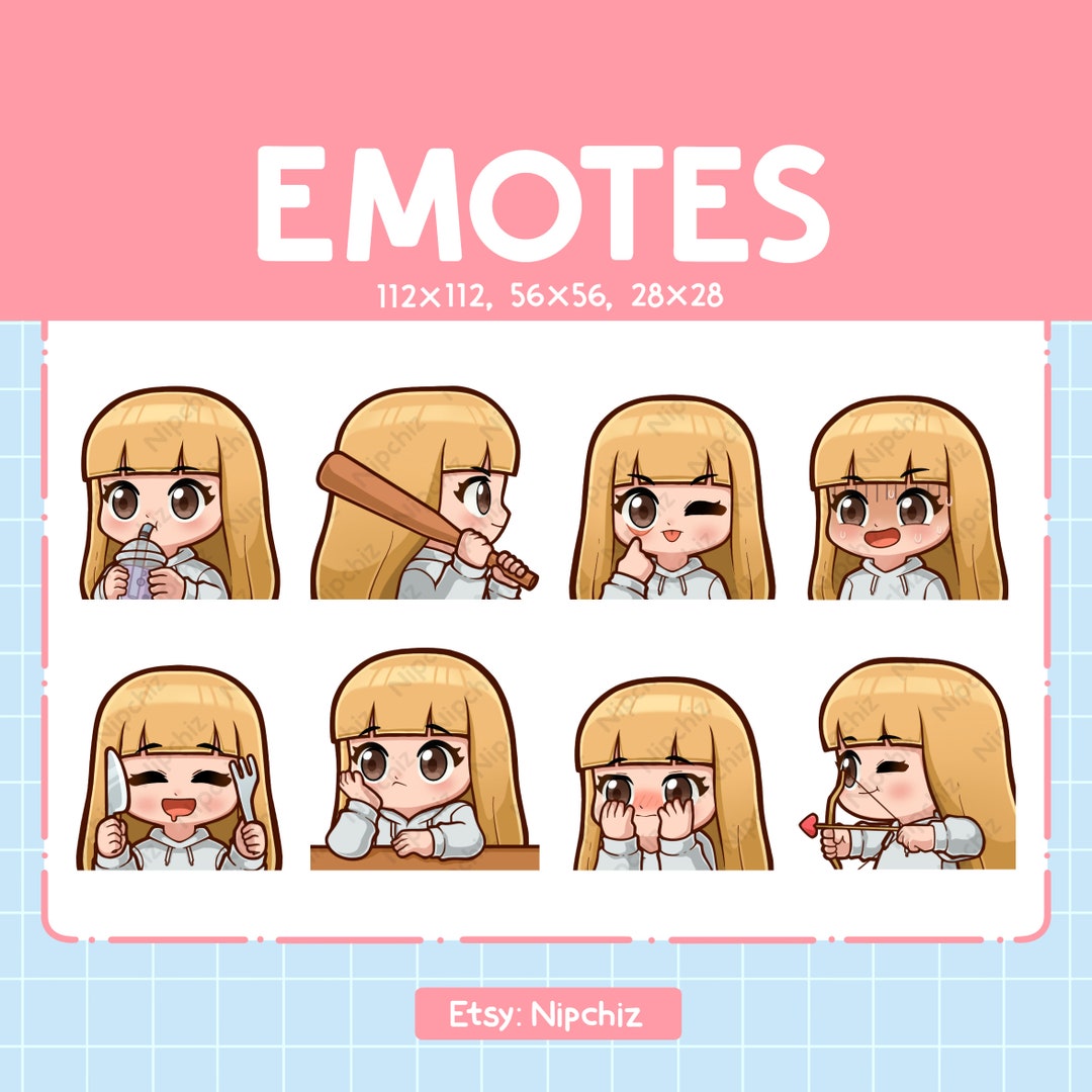 Kawaii Girl Emotes 8 / Straight Blonde Hair With Bangs / Cute Emotes ...