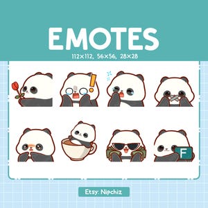 Emotes panda à diffuser | Emoji animaux kawaii | (8) Pack d'émoticônes panda mignon