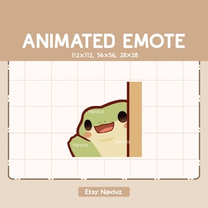 Animated Emote Frog is Greeting You by Waving His Hand from Behind a Wall / Adorable Cartoon Emote / Ready to Use / Cute Emote