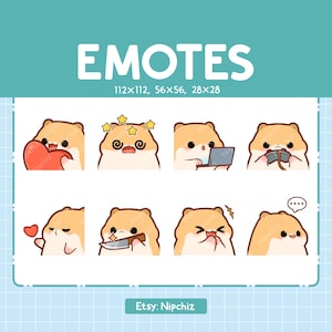 Hamster Golden Emotes / 8 Cute Golden Hamster Bundle / Emotes for Streamer Kawaii Emoji Pack