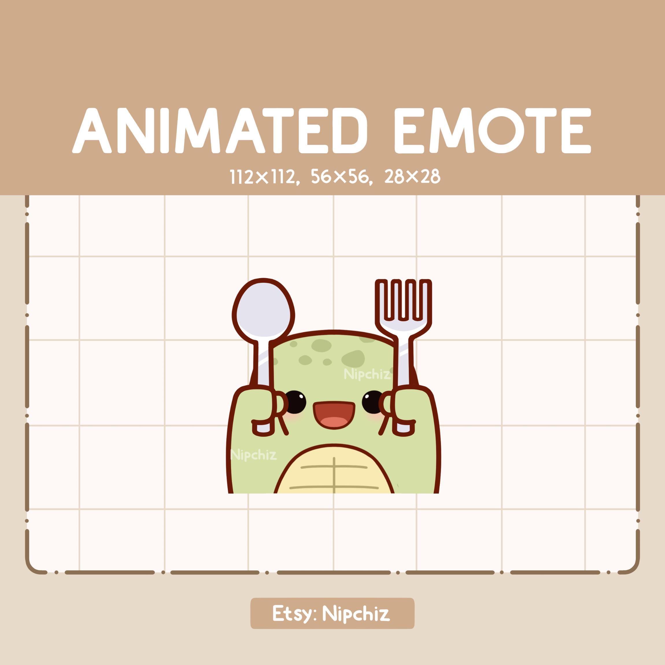 Animated Emote Adorable Turtle is Holding a Spoon and Fork - Chibi ...