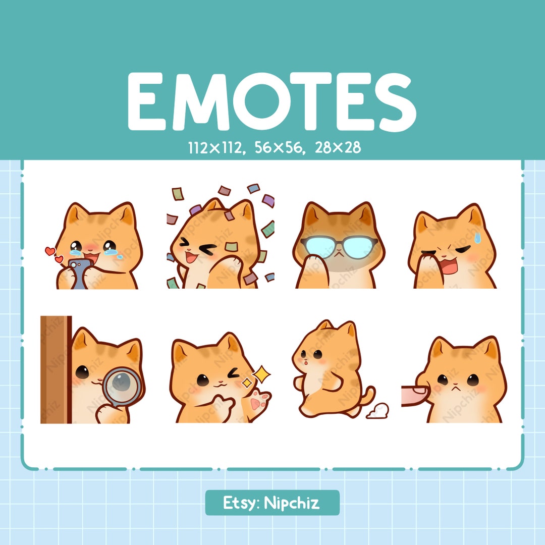Tabby Cat Emotes / Cute Emoji Pack / 8 Orange Cat Emotes for Streaming