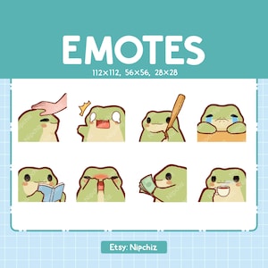 Emotes grenouilles kawaii (8) - Emotes mignons pour streamer - Lot d'emojis grenouilles chibi