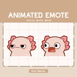 Geanimeerde emote Chibi Axolotl is plotseling geschokt - grappige tekenfilm-emote - klaar voor gebruik - chibi-emote voor streamer