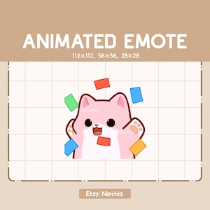 Animated Emote Cheerful Hype Pink Cat Celebrating / Kawaii Cartoon Emote / Chibi Emote For Streamer / Ready to Use