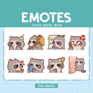 Emotes chibi raton laveur pour le streaming - (8) émotes kawaii - lot d'émotes raton laveur mignon - émoticônes drôles