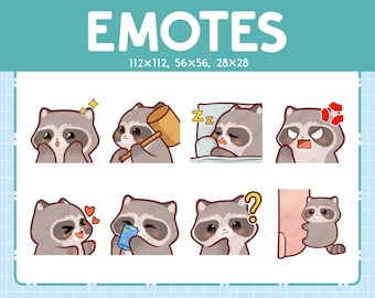 Chibi Waschbär Emotes für Tracking - (8) kawaii Emotes - Nettes Waschbär Emote Bundle - Lustige Emotes