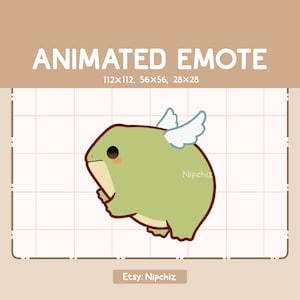 Animated Emote - Cute and Adorable Chubby Green Frog Flying with Wings - Kawaii Green Frog