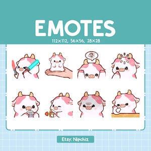 Pink Cow Emotes / Cute Emoji Pack / 8 Pink Cow Emotes for Streaming | Bundle Emotes