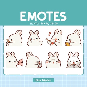 Emotes de lapin en streaming | Emoji animaux kawaii | (8) Pack d'émoticônes lapin mignon