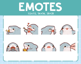 Emotes de tiburón / 8 lindos emoticones para transmisión / Digital / Paquete de emoticones de tiburón chibi