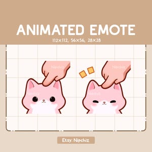 Animated Emote Pink Cat Getting Pressed on The Head - Funny Cartoon Emote - Ready to Use - Kawaii Emote
