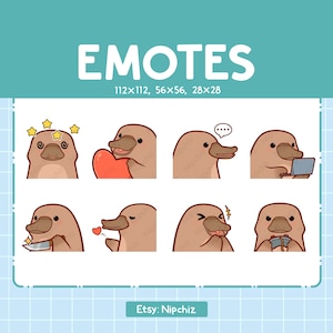 Emotes chibi ornithorynque pour le streaming - (8) émoticônes kawaii - lot d'émotes ornithorynque mignon - émoticônes drôles