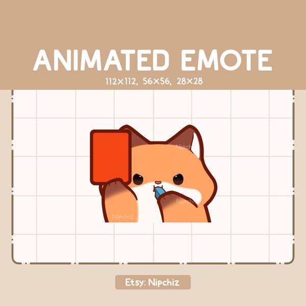 Emoticono animado: lindo zorro que toca un silbato y muestra una tarjeta roja. Emoticono kawaii para transmisión. Emoticono de dibujos animados adorable.