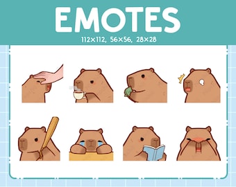 Kawaii capibara-emotes voor streamer (8) - schattige cartooncapibara - grappige emoji voor streaming