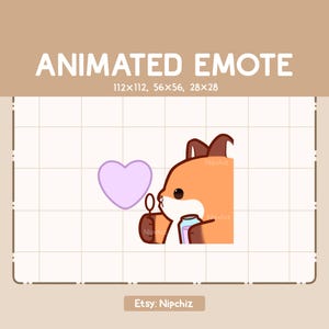 Geanimeerde emote Fox blaast een liefdesvormige zeepbel / Kawaii cartoon-emote / Chibi-emote voor streamer / Klaar voor gebruik