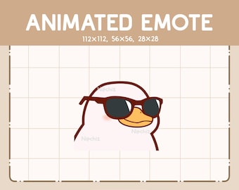 Animated Emote Kawaii Duck With Black Sunglasses Is Vibing By Waving His Head / Funny Cute Emote / Emote for Streaming / Kawaii Emote