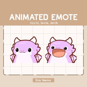 Animated Cute Purple Dragon Mouth Open Closed Emote - Cartoon Funny Emote - Kawaii Emote