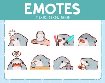 Kawaii Shark Emotes (8) – Cute Emotes for Streamer – Chibi Shark Emoji Bundle