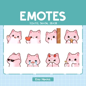 Kawaii Pink Cat Emotes (8) – Słodkie emotikony dla streamerów – Pakiet Chibi Pink Cat Emoji
