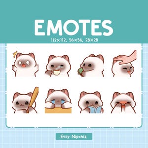 Emotes chat siamois / Pack d'émoticônes mignons / 8 émoticônes chat siamois en streaming / Lot d'émoticônes