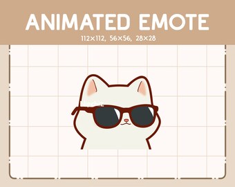 Animated Emote Chibi White Cat With Black Sunglasses Is Vibing By Waving His Head Back And Forth - Cartoon Emote - Ready to Use