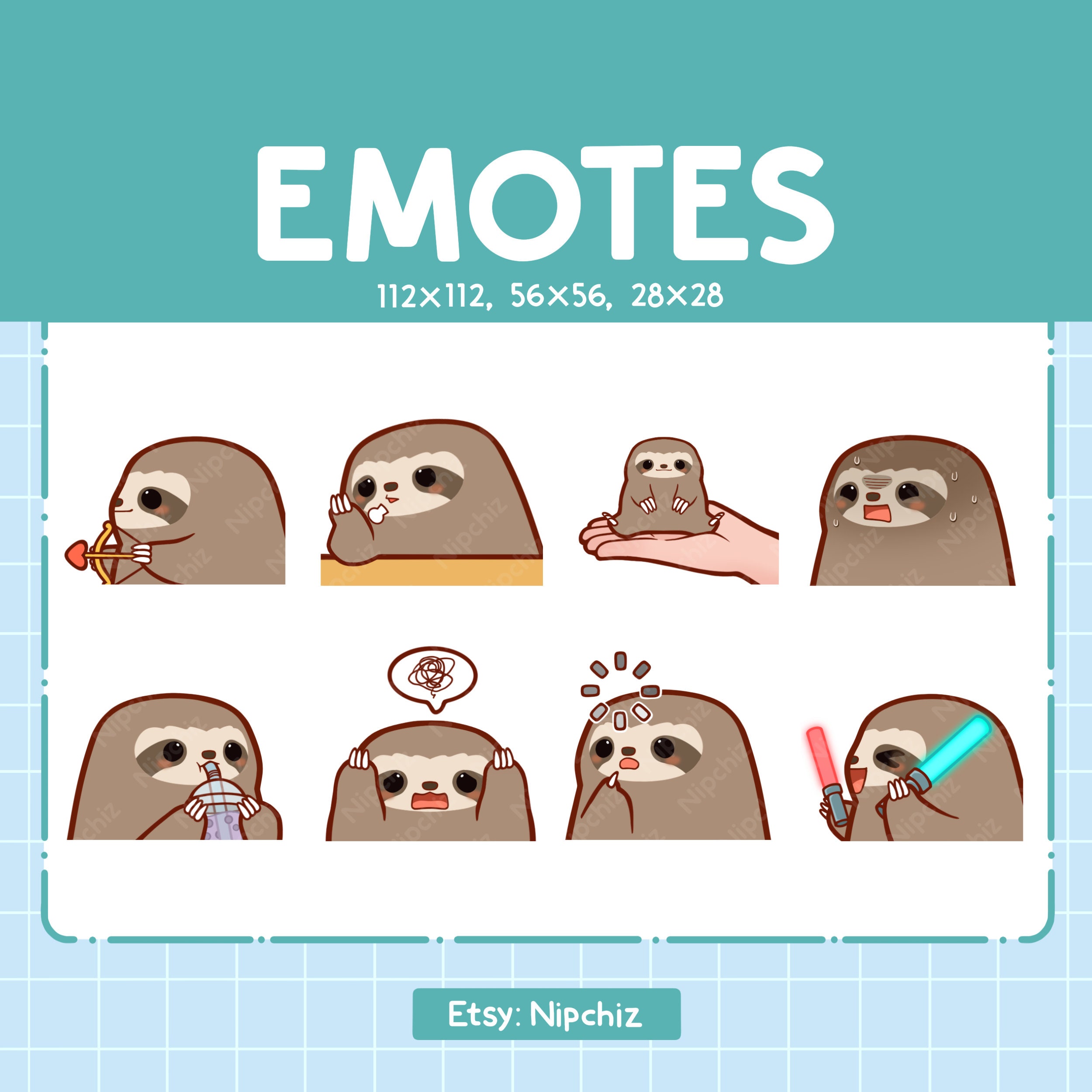 Chibi Sloth Emotes for Streaming - (8) Kawaii Emotes – Cute Sloth Emote ...