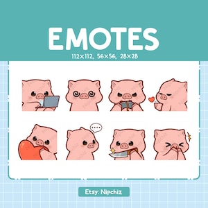Emotes Pig / 8 Cute Emotes for Streaming / Digital / Chibi Baby Pig Emote Bundle