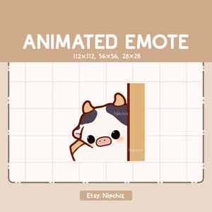 Animated Emote Cow is Greeting You by Waving His Hand from Behind a Wall - Chibi Emote - Cartoon Emote