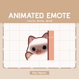 Animated Emote Siamese Cat is Greeting You by Waving His Hand from Behind a Wall - Cute Funny Emote - Ready to Use - Kawaii Emote