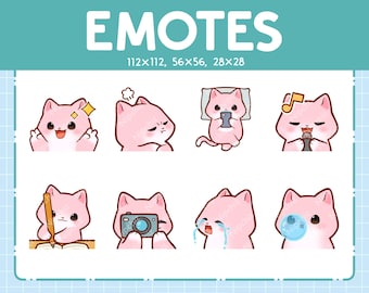 Emoticones de gato rosa para streaming / Emoji de animales kawaii / (8) Paquete de emoticones de gato rosa lindo