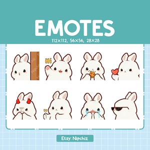 Rabbit Emotes| 8 Cute Emotes for Streaming | Digital | Chibi Bunny Emote Bundle
