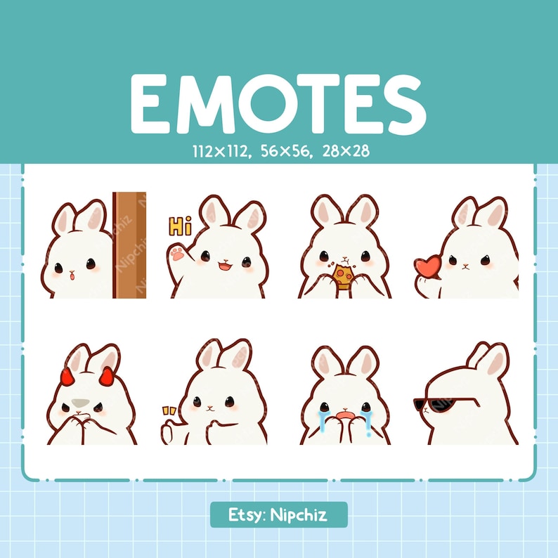 Rabbit Emotes| 8 Cute Emotes for Streaming | Digital | Chibi Bunny ...