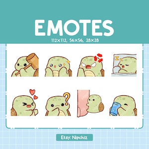 Emotki żółwia | 8 uroczych pakietów żółwi | Emotki dla streamerów Kawaii Emoji Pack