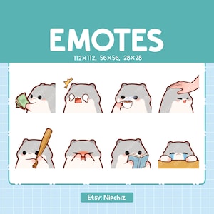 Kawaii Grey Hamster Emotes (8) – Cute Emotes for Streamer – Chibi Grey Hamster Emoji Bundle