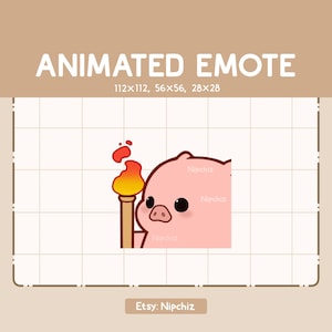 Animowana emotka Chibi Świnka Idąca i Trzymająca Pochodnię / Chibi Śmieszna emotka / Emotka do Streamingu / Emotka z Kreskówek
