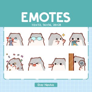 Cute Grey Hamster Emotes 8 Pack / Chibi Grey Hamster Emotes for Streamer / Kawaii Emoji Set