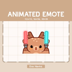 Emote animé Cerf kawaii et bâton lumineux / Prêt à l'emploi / Emote pour le streaming